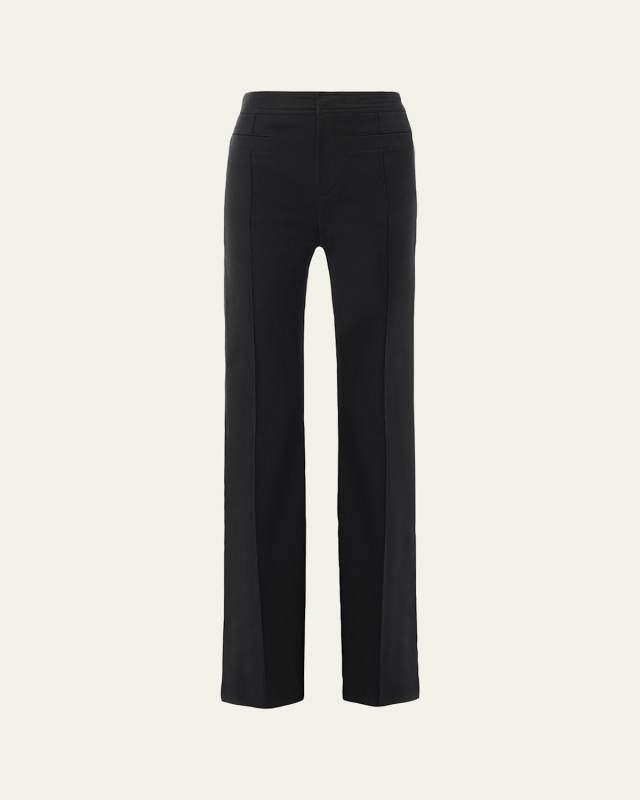 Cotton Stretch Pintuck Straight-Leg Trousers